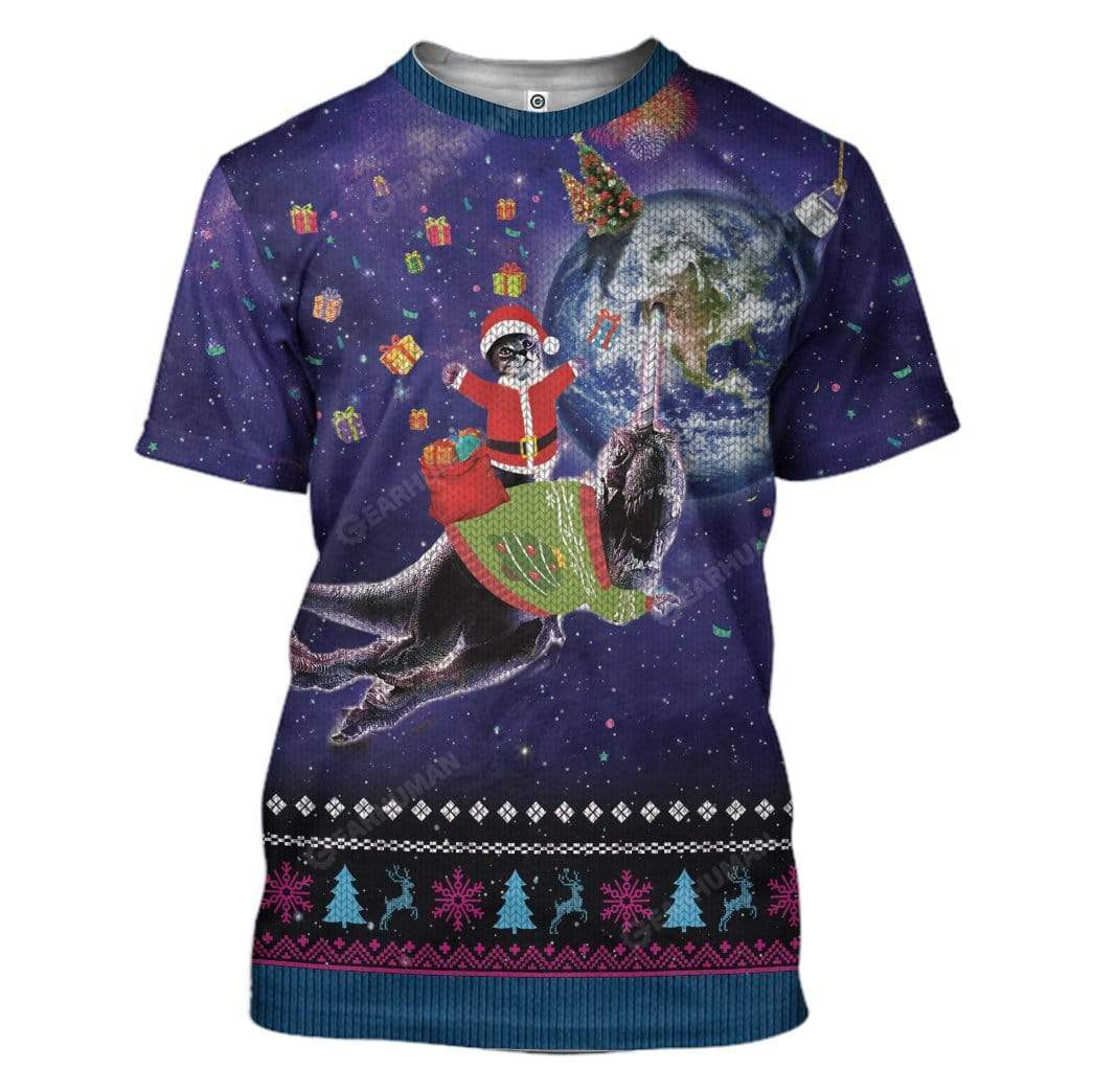 Ugly Galaxy Christmas Cat On Dinosaur Unicorn In Space Custom T-Shirts Hoodies Apparel GL-DT0512193 3D Custom Fleece Hoodies T-Shirt S 