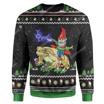 Gearhumans Ugly Gnome Riding Toad Christmas Custom Sweater Apparel