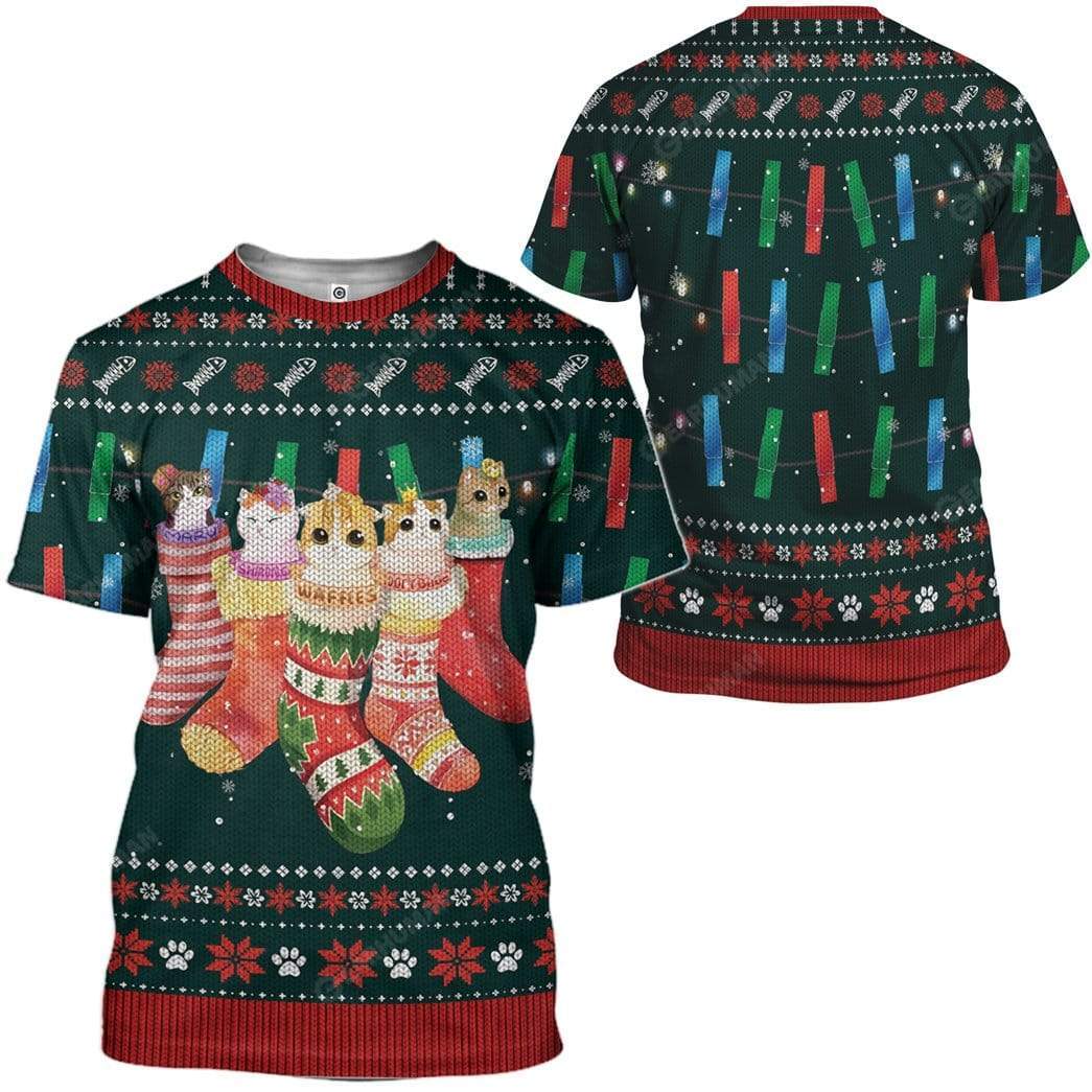 Ugly Hanging Christmas Kitten Stuffing Socks Custom T-Shirts Hoodies Apparel CT-TA0512194 3D Custom Fleece Hoodies 