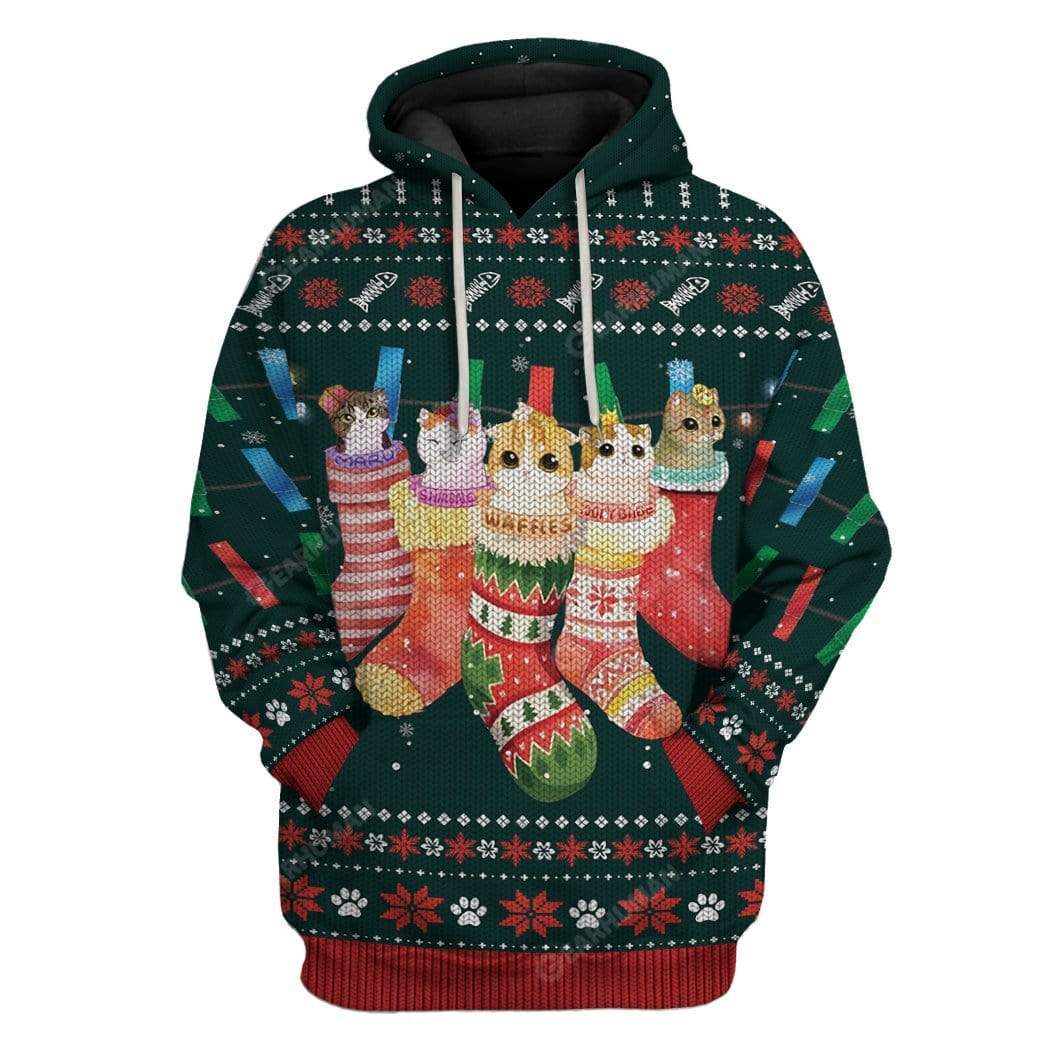 Ugly Hanging Christmas Kitten Stuffing Socks Custom T-Shirts Hoodies Apparel CT-TA0512194 3D Custom Fleece Hoodies Hoodie S 