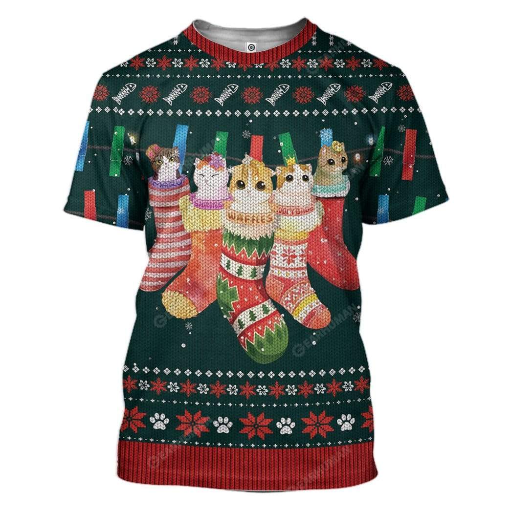 Ugly Hanging Christmas Kitten Stuffing Socks Custom T-Shirts Hoodies Apparel CT-TA0512194 3D Custom Fleece Hoodies T-Shirt S 