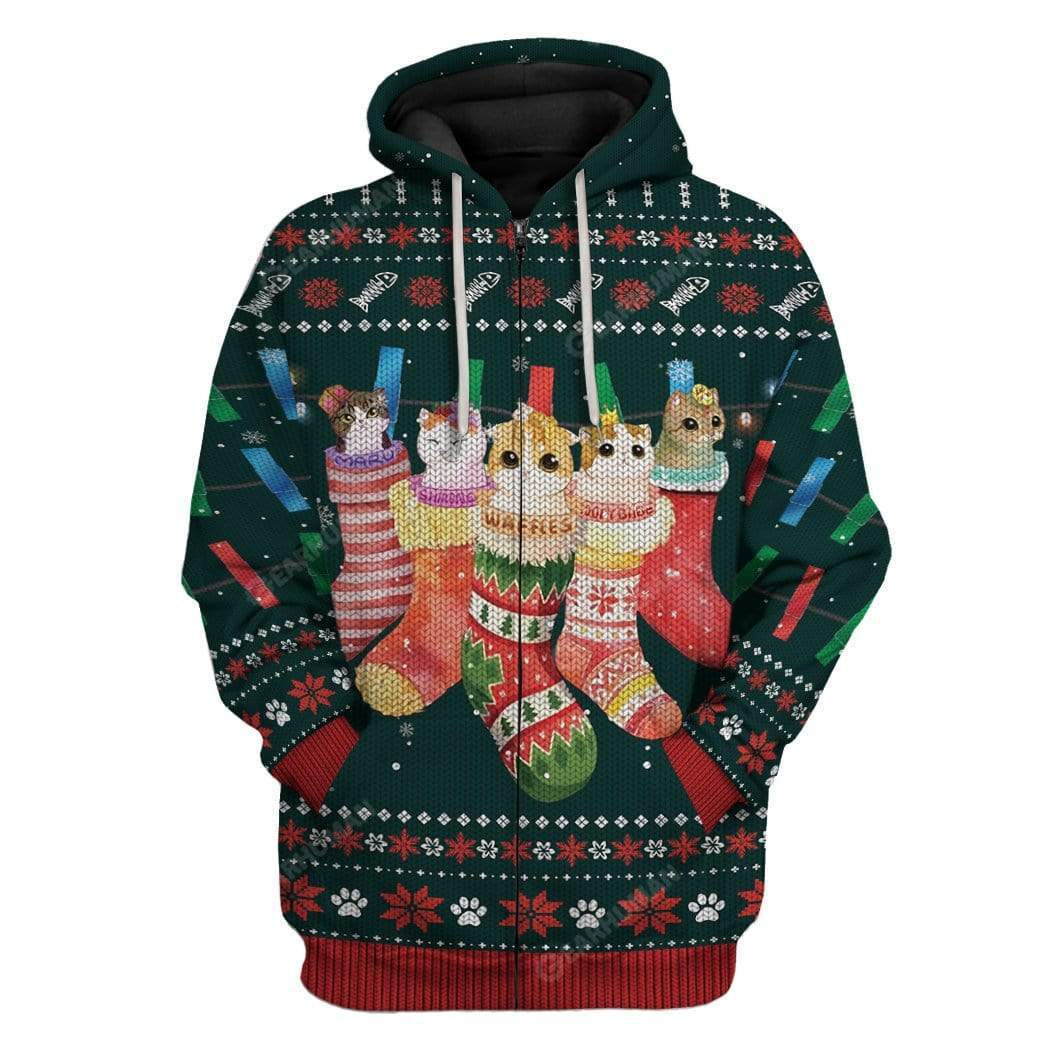 Ugly Hanging Christmas Kitten Stuffing Socks Custom T-Shirts Hoodies Apparel CT-TA0512194 3D Custom Fleece Hoodies Zip Hoodie S 