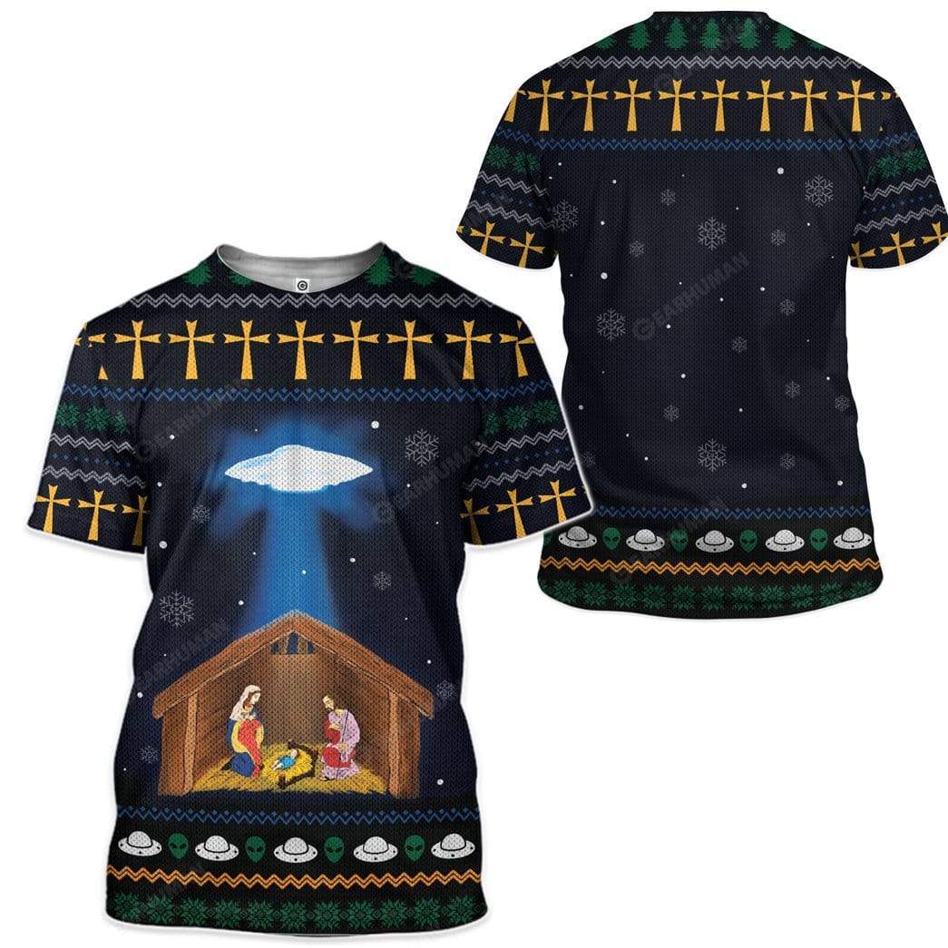 Ugly Jesus Nativity With UFO Star Custom T-shirt - Hoodies Apparel HD-TA14111915 3D Custom Fleece Hoodies 