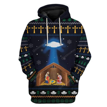 Ugly Jesus Nativity With UFO Star Custom T-shirt - Hoodies Apparel HD-TA14111915 3D Custom Fleece Hoodies Hoodie S 