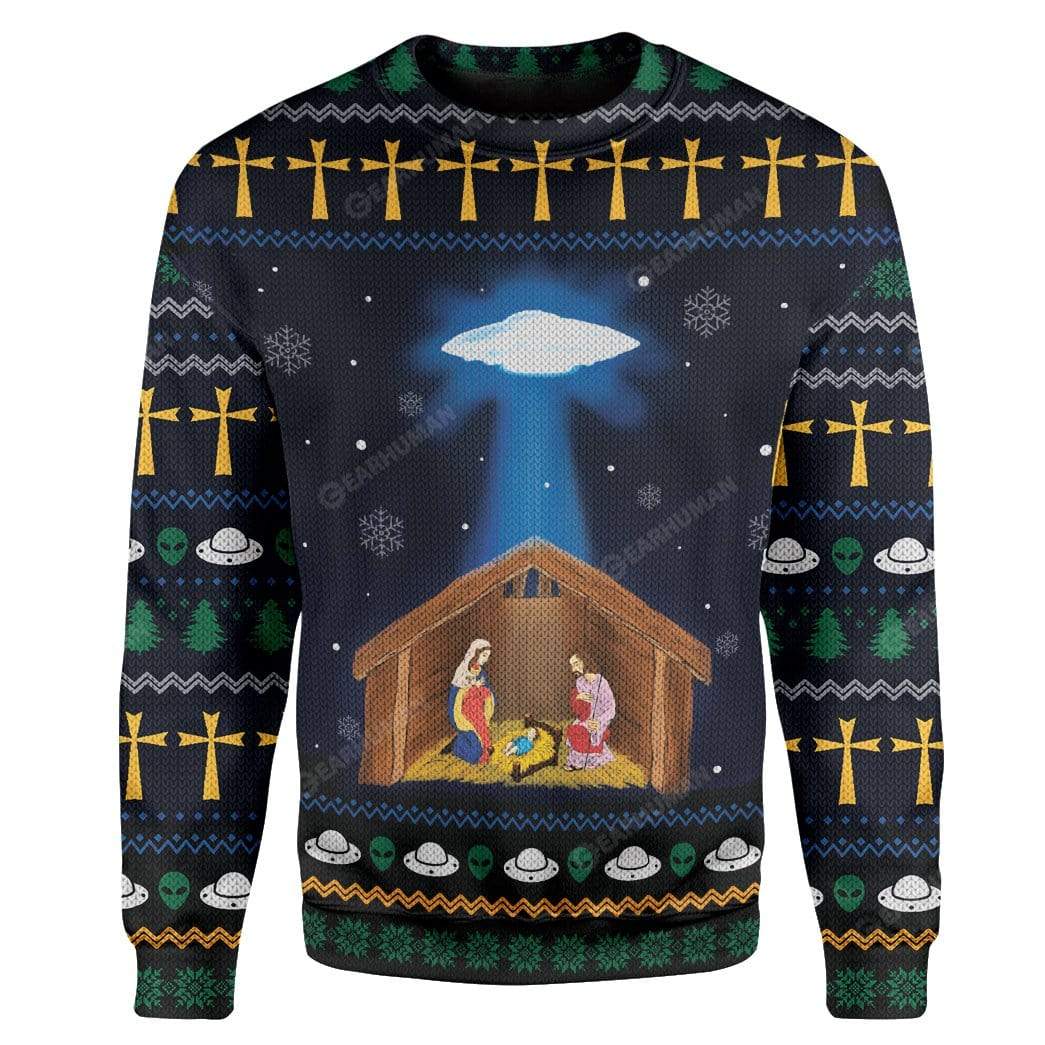 Ugly Jesus Nativity With UFO Star Custom T-shirt - Hoodies Apparel HD-TA14111915 3D Custom Fleece Hoodies Long Sleeve S 