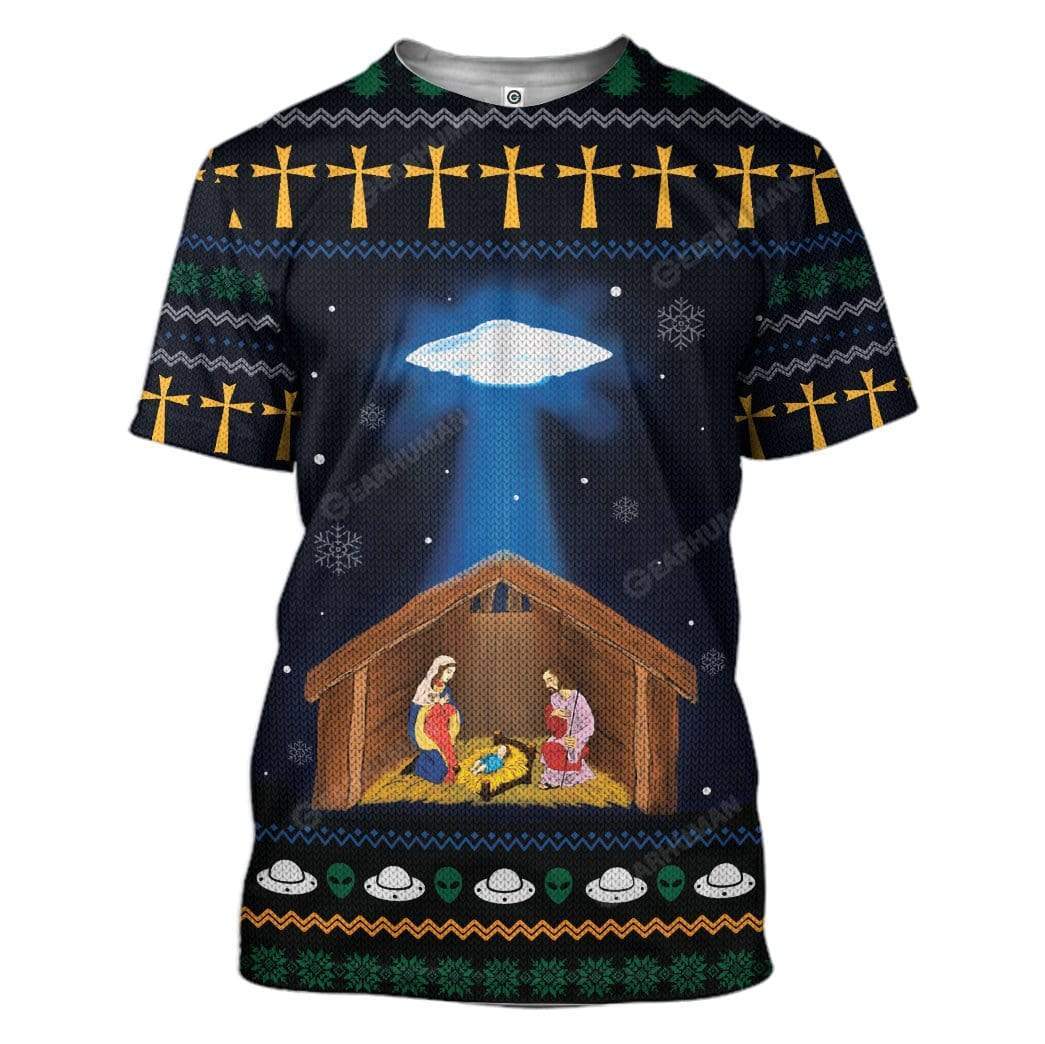Ugly Jesus Nativity With UFO Star Custom T-shirt - Hoodies Apparel HD-TA14111915 3D Custom Fleece Hoodies T-Shirt S 