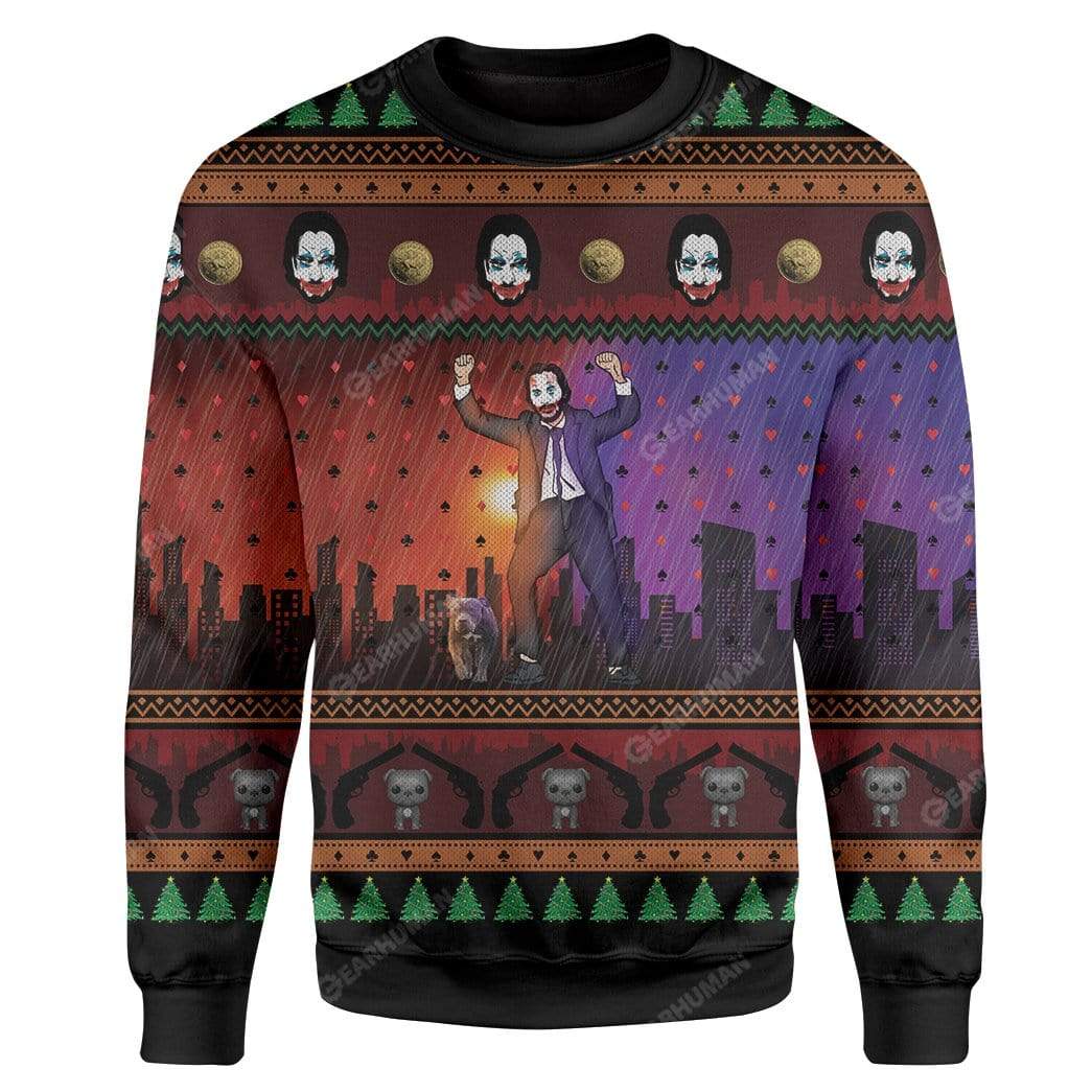 Ugly John Wick Joker Custom T-shirt - Hoodies Apparel HD-DT07111920 Ugly Christmas Sweater Long Sleeve S 