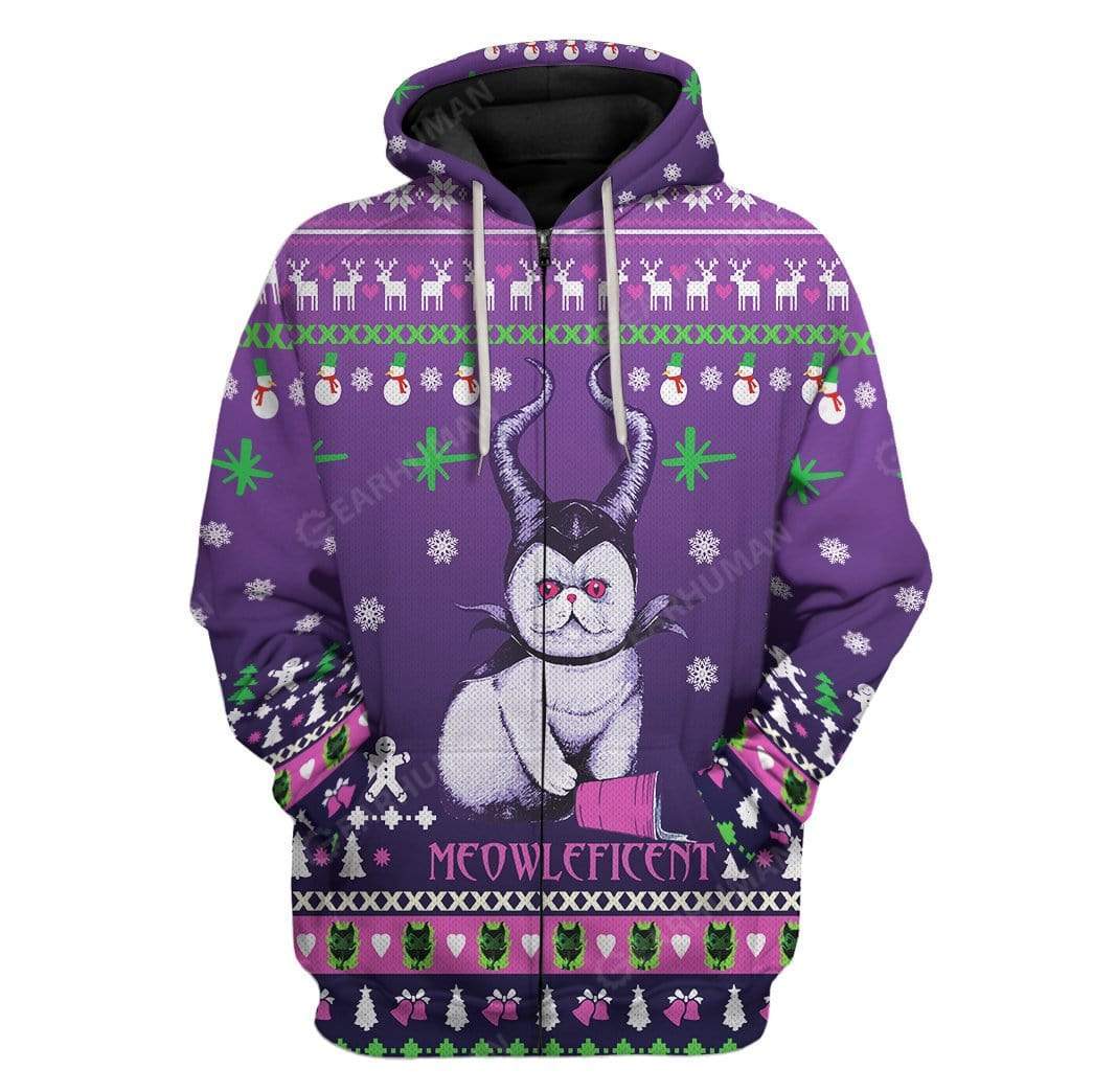 Ugly Meowleficent Custom T-shirt - Hoodies Apparel HD-DT13111912 3D Custom Fleece Hoodies Zip Hoodie S 