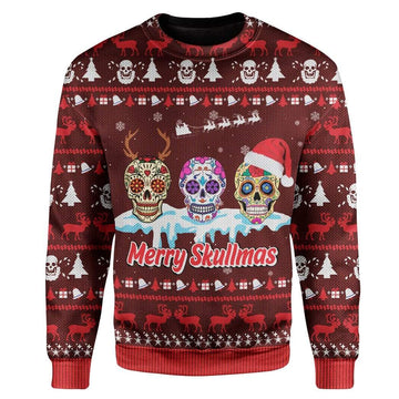 Gearhumans Ugly Merry Skullmas Custom T-shirt - Hoodies Apparel