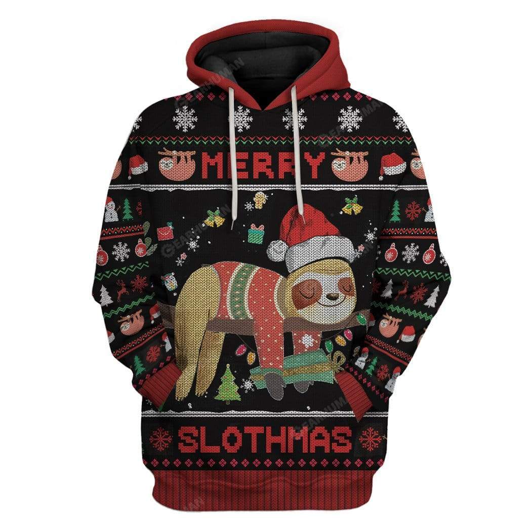 Ugly Merry Slothmas Custom T-shirt - Hoodies Apparel HD-DT22111902 3D Custom Fleece Hoodies Hoodie S 