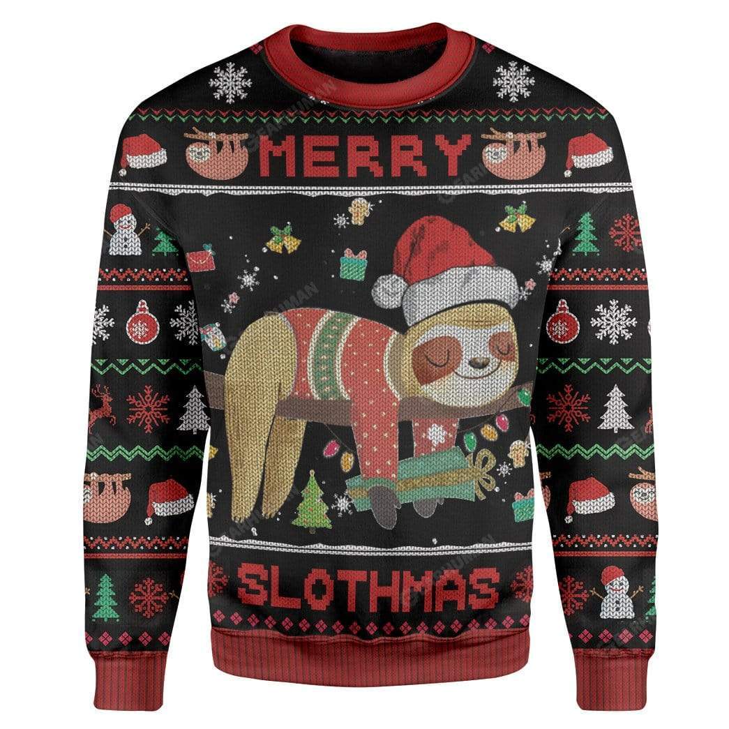 Ugly Merry Slothmas Custom T-shirt - Hoodies Apparel HD-DT22111902 3D Custom Fleece Hoodies Long Sleeve S 