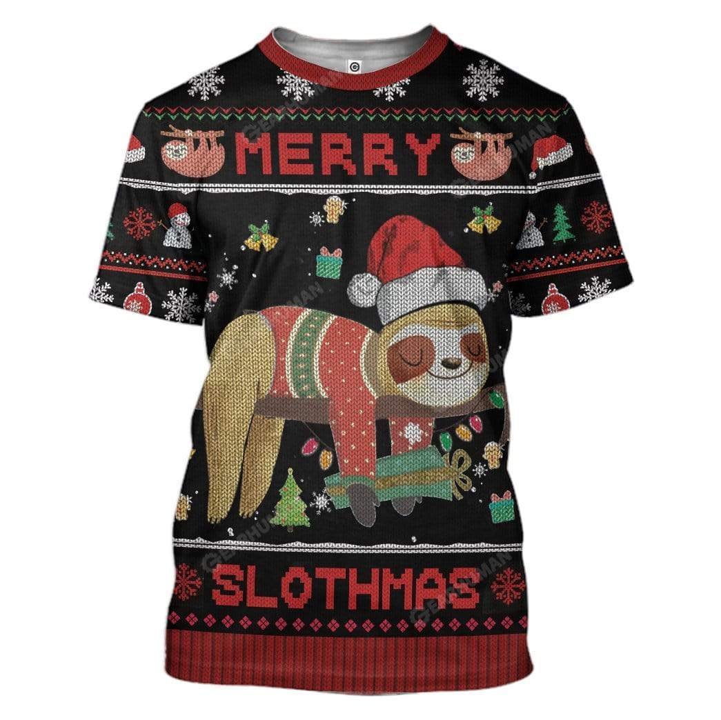 Ugly Merry Slothmas Custom T-shirt - Hoodies Apparel HD-DT22111902 3D Custom Fleece Hoodies T-Shirt S 