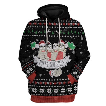 Gearhumans Ugly Merry Slothmas Hoodie T-Shirts Apparel