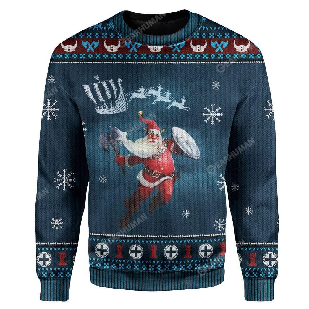 Ugly Merry Viking Christmas Custom T-Shirts Hoodies Apparel VK-DT2811194 3D Custom Fleece Hoodies Long Sleeve S 