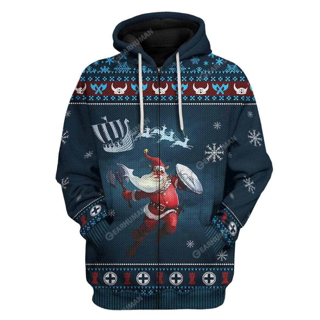 Ugly Merry Viking Christmas Custom T-Shirts Hoodies Apparel VK-DT2811194 3D Custom Fleece Hoodies Zip Hoodie S 