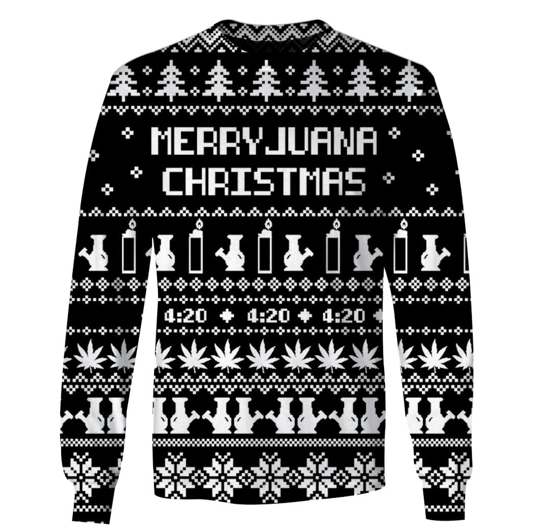 Ugly MERRYJUANA CHRISTMAS Custom T-shirt - Hoodies Apparel HD-UGL110212 3D Custom Fleece Hoodies Long Sleeve S 