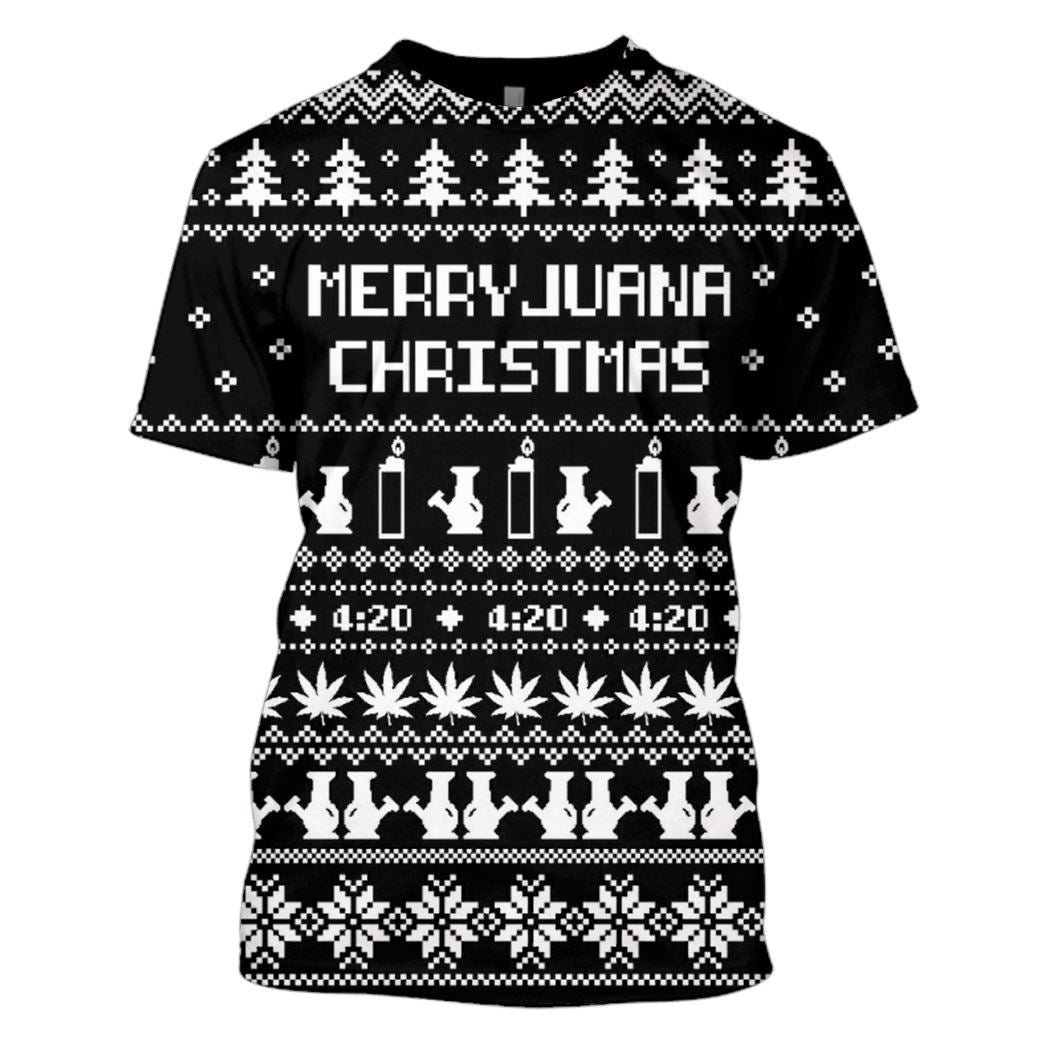 Ugly MERRYJUANA CHRISTMAS Custom T-shirt - Hoodies Apparel HD-UGL110212 3D Custom Fleece Hoodies T-Shirt S 