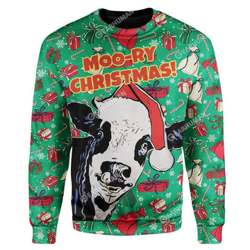 Gearhumans Ugly Moo-ry Christmas Custom Sweater Apparel