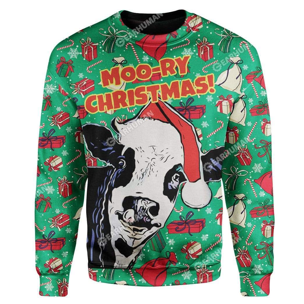 Ugly Moo-ry Christmas Custom T-shirt - Hoodies Apparel HD-TT21111916 3D Custom Fleece Hoodies Long Sleeve S 