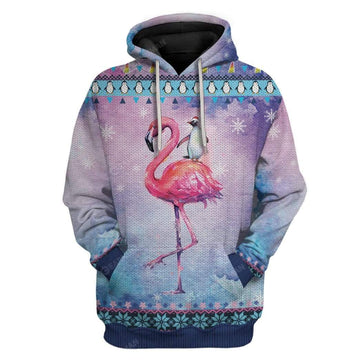 Gearhumans Ugly Peguin Riding Flamingo Christmas Custom Hoodie T-Shirts Apparel
