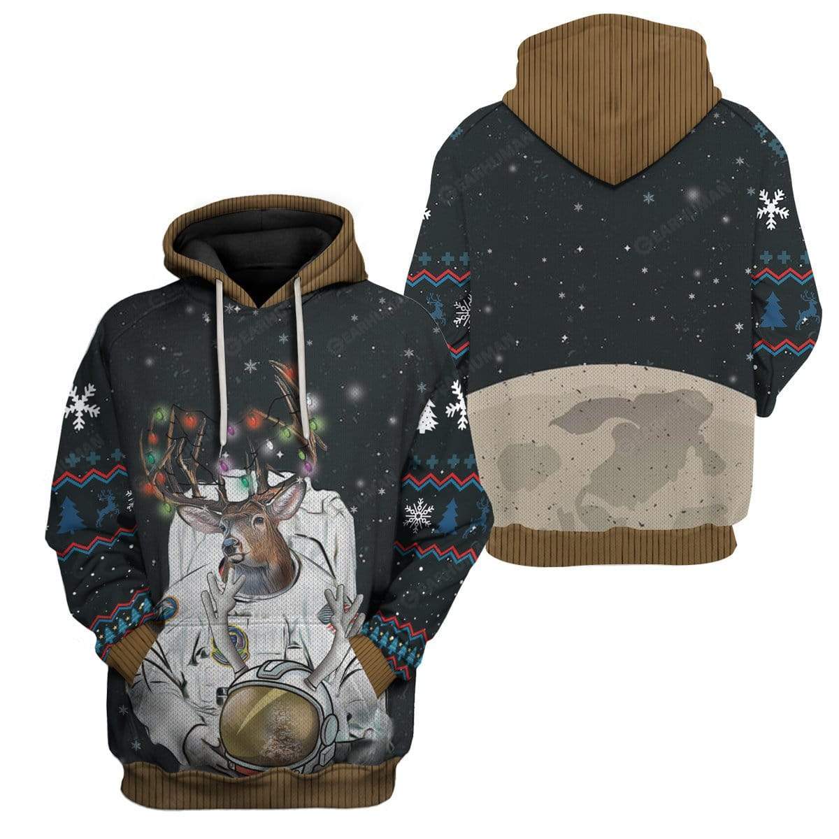 Ugly Reindeer Astronaut Christmas Custom T-Shirts Hoodies Apparel NA-TA0412193 3D Custom Fleece Hoodies 