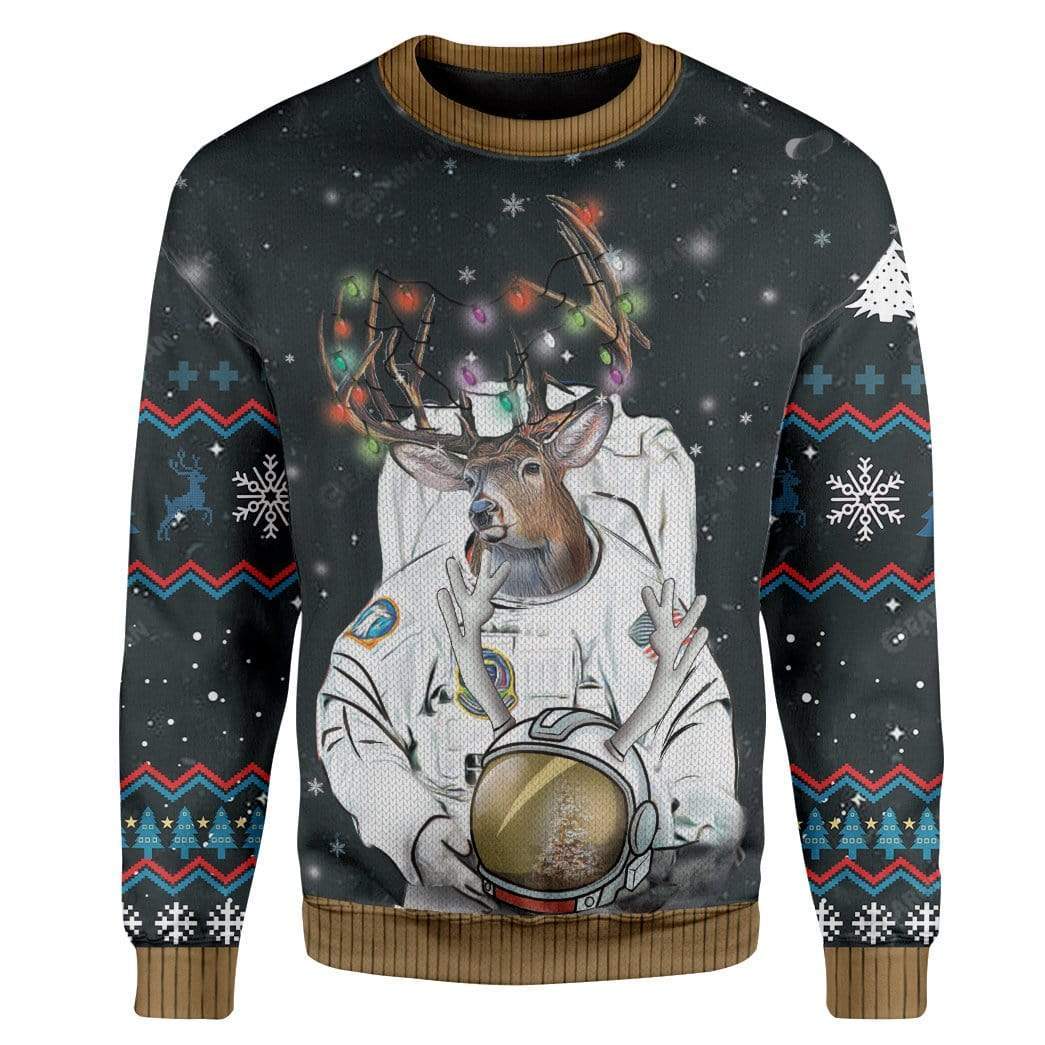 Ugly Reindeer Astronaut Christmas Custom T-Shirts Hoodies Apparel NA-TA0412193 3D Custom Fleece Hoodies Long Sleeve S 