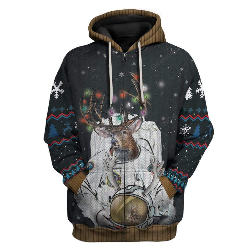 Ugly Reindeer Astronaut Christmas Custom T-Shirts Hoodies Apparel NA-TA0412193 3D Custom Fleece Hoodies Zip Hoodie S 