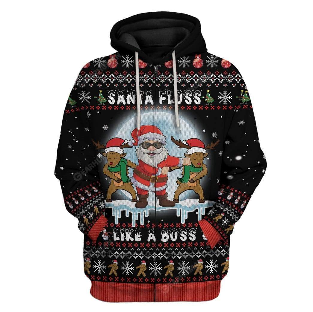Ugly Santa Floss Like A Boss Custom T-shirt - Hoodies Apparel HD-DT21111901 3D Custom Fleece Hoodies Zip Hoodie S 