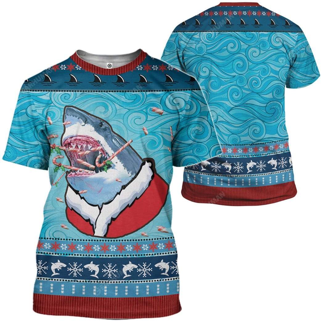 Ugly Santa Shark Biting Candies Christmas Custom T-Shirts Hoodies Apparel AN-TA0412192 3D Custom Fleece Hoodies 
