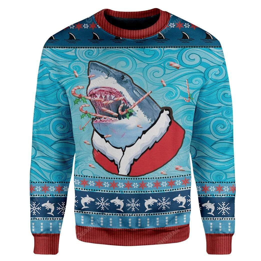 Ugly Santa Shark Biting Candies Christmas Custom T-Shirts Hoodies Apparel AN-TA0412192 3D Custom Fleece Hoodies Long Sleeve S 