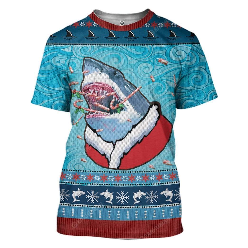 Ugly Santa Shark Biting Candies Christmas Custom T-Shirts Hoodies Apparel AN-TA0412192 3D Custom Fleece Hoodies T-Shirt S 