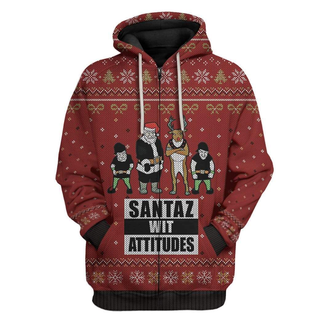 Ugly Santaz Wit Attitudes Custom T-shirt - Hoodies Apparel HD-AT20111901 3D Custom Fleece Hoodies Zip Hoodie S 