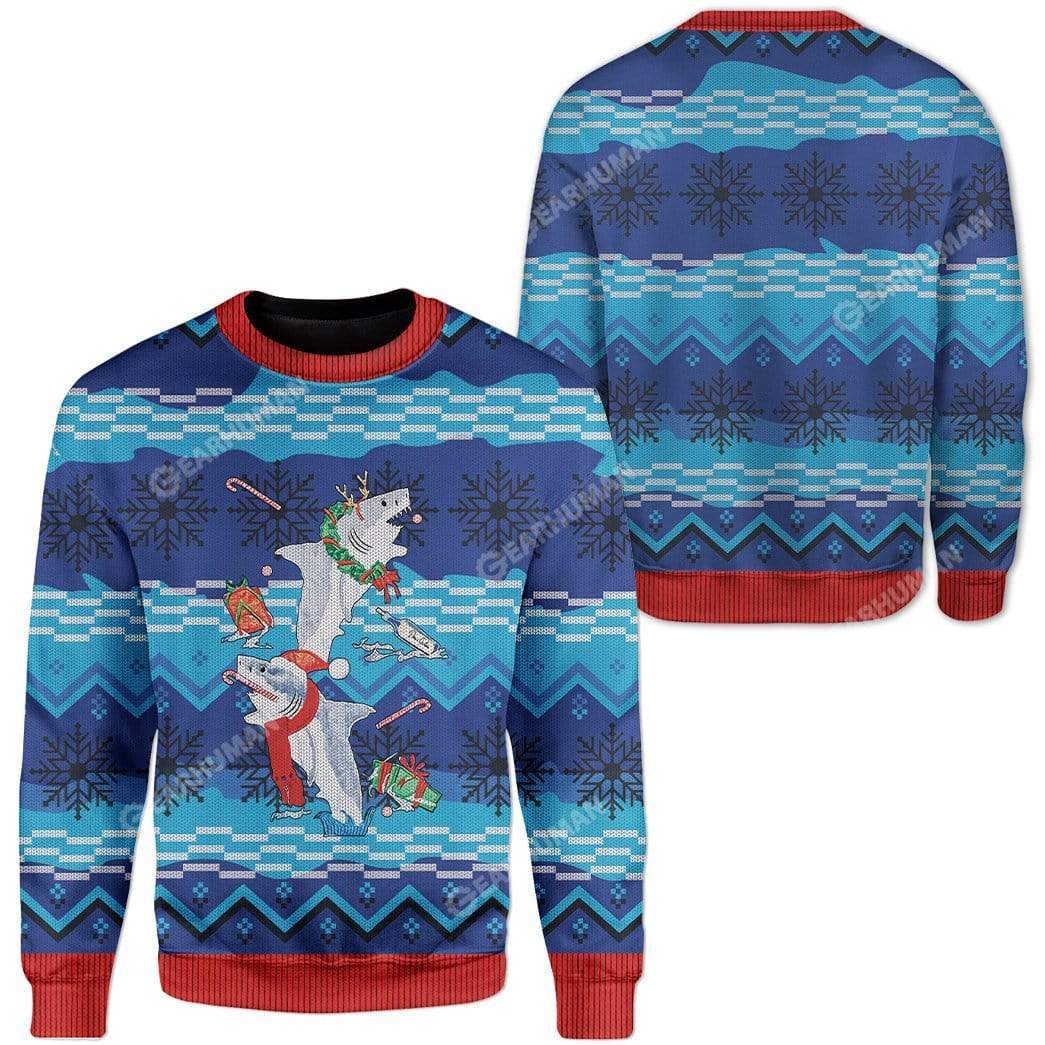 Ugly Sharks Custom T-shirt - Hoodies Apparel HD-TT08111901 Ugly Christmas Sweater 