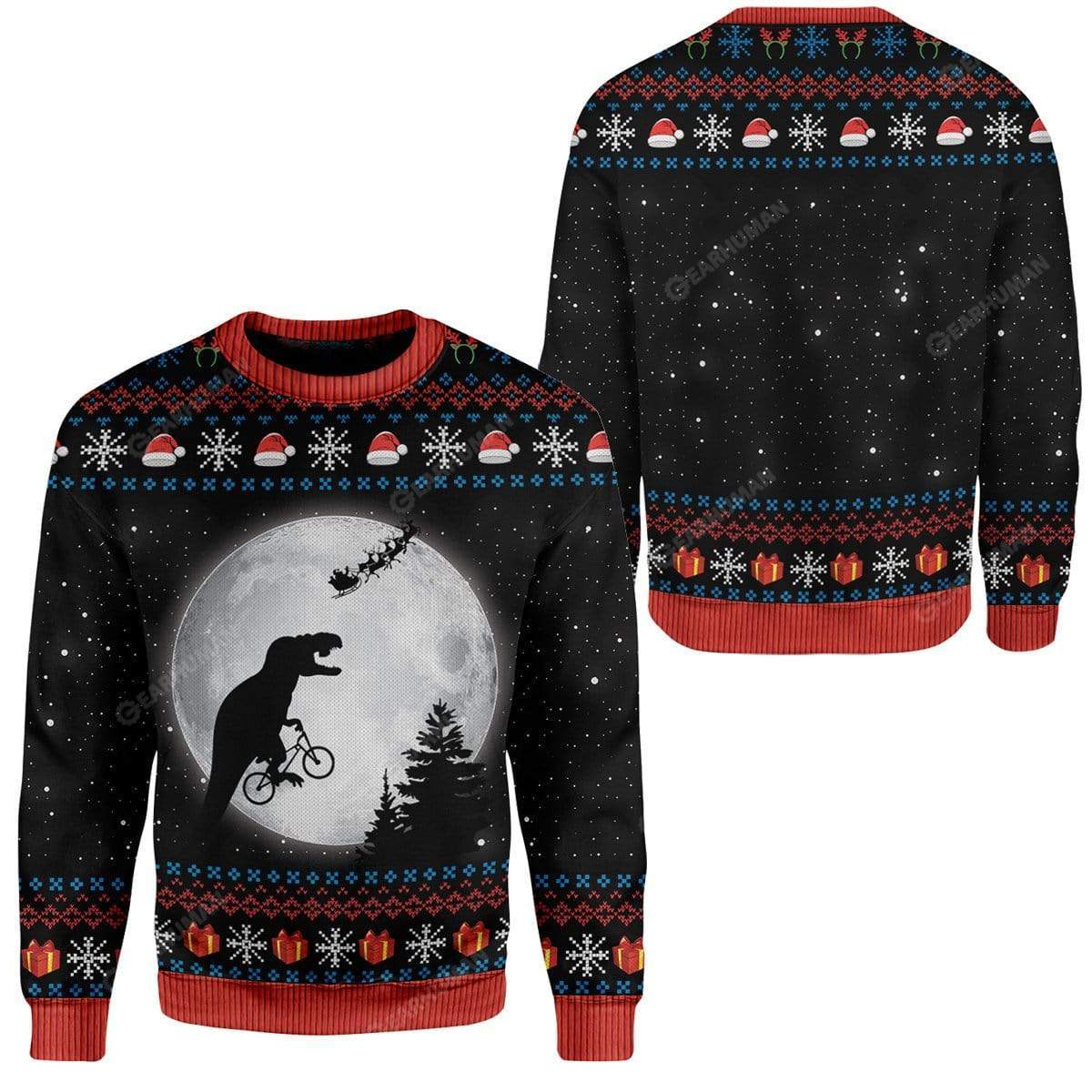 Ugly T Rex chasing Santa To The Moon Custom Hoodie T-Shirts Apparel AN-TA3011191 3D Custom Fleece Hoodies 