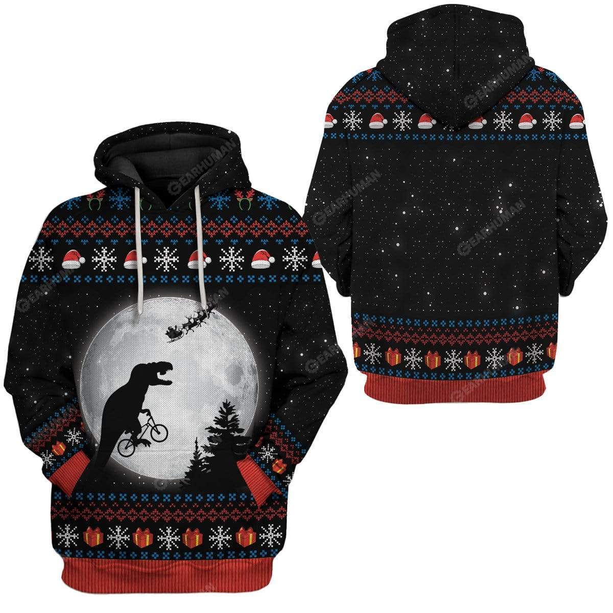 Ugly T Rex chasing Santa To The Moon Custom Hoodie T-Shirts Apparel AN-TA3011191 3D Custom Fleece Hoodies 