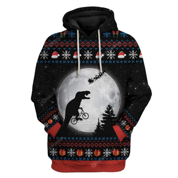 Ugly T Rex chasing Santa To The Moon Custom Hoodie T-Shirts Apparel AN-TA3011191 3D Custom Fleece Hoodies Hoodie S 