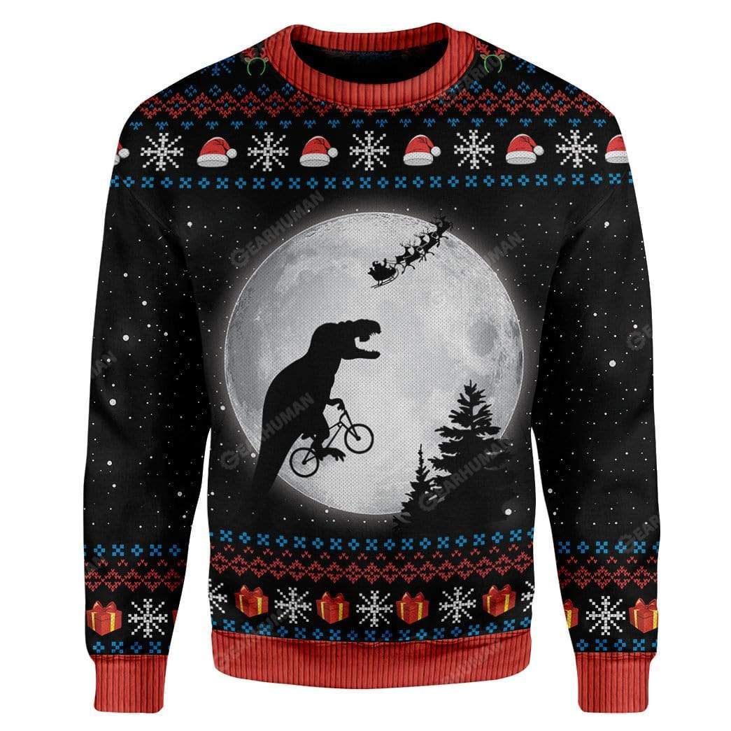 Ugly T Rex chasing Santa To The Moon Custom Hoodie T-Shirts Apparel AN-TA3011191 3D Custom Fleece Hoodies Long Sleeve S 