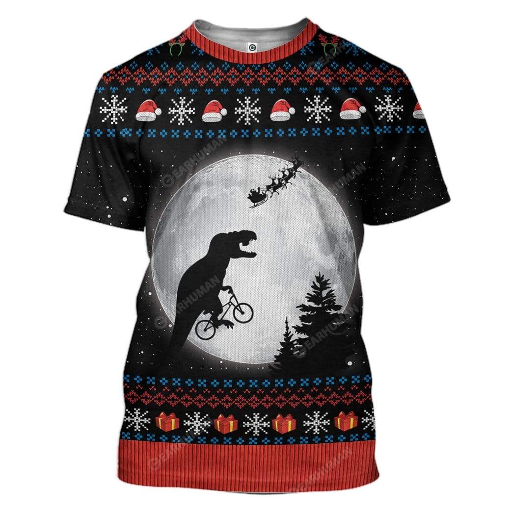 Ugly T Rex chasing Santa To The Moon Custom Hoodie T-Shirts Apparel AN-TA3011191 3D Custom Fleece Hoodies T-Shirt S 
