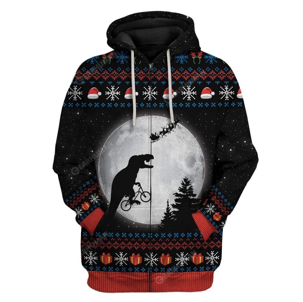 Ugly T Rex chasing Santa To The Moon Custom Hoodie T-Shirts Apparel AN-TA3011191 3D Custom Fleece Hoodies Zip Hoodie S 