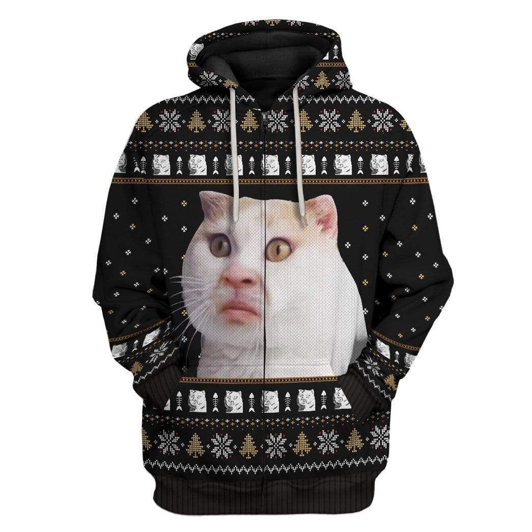 Ugly Terrifying Cat Custom T-Shirts Hoodies Apparel CT-AT1012194 3D Custom Fleece Hoodies Zip Hoodie S 