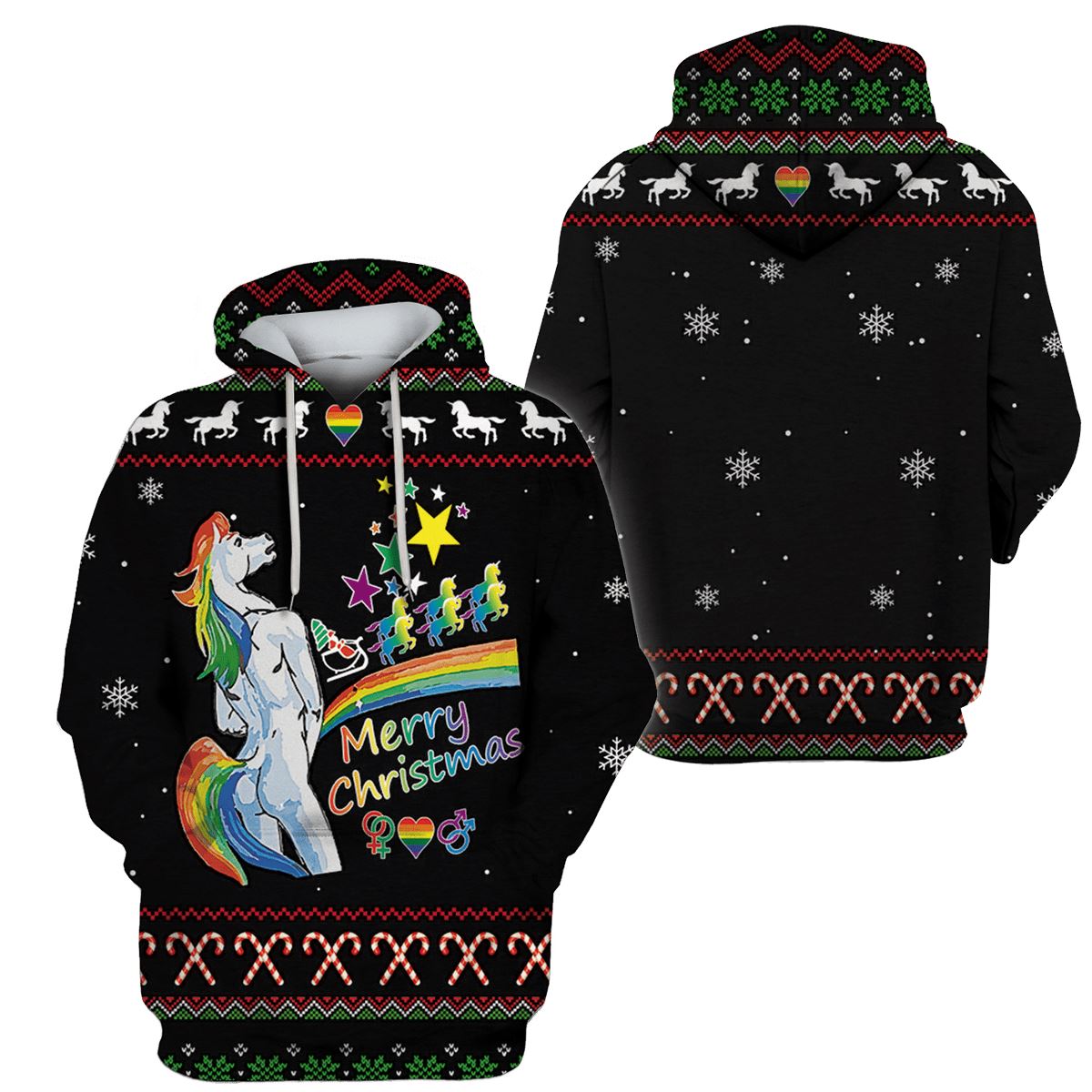 Ugly Unicorn Merry Christmas Custom T-shirt - Hoodies Apparel HD-UGL110198 3D Custom Fleece Hoodies 
