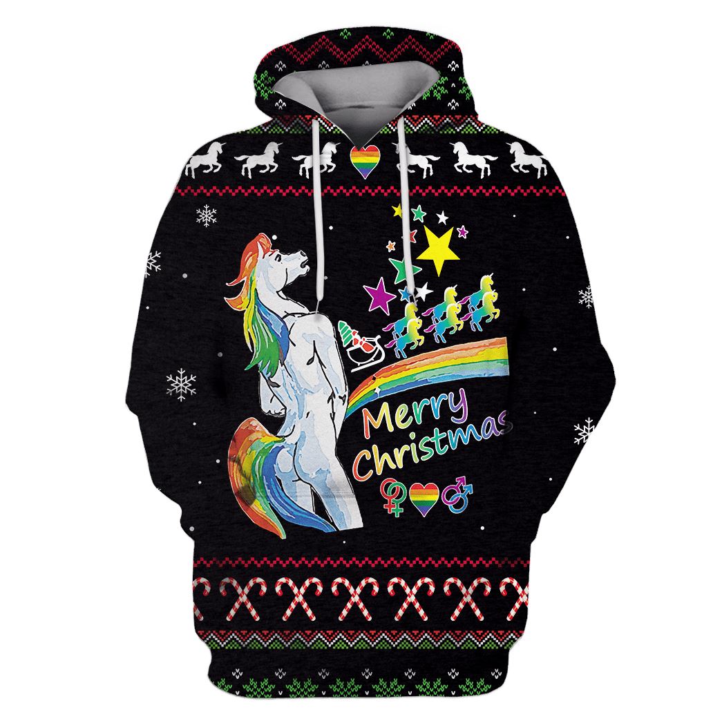 Ugly Unicorn Merry Christmas Custom T-shirt - Hoodies Apparel HD-UGL110198 3D Custom Fleece Hoodies Hoodie S 