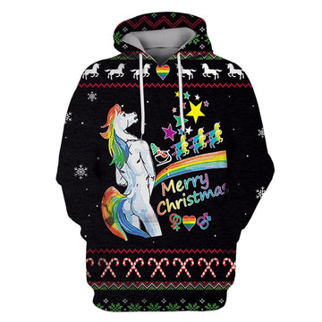 Gearhumans Ugly Unicorn Merry Christmas Custom T-shirt - Hoodies Apparel