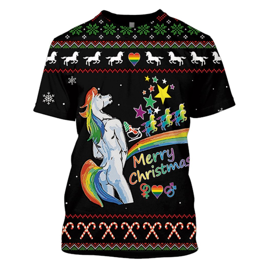 Ugly Unicorn Merry Christmas Custom T-shirt - Hoodies Apparel HD-UGL110198 3D Custom Fleece Hoodies T-Shirt S 