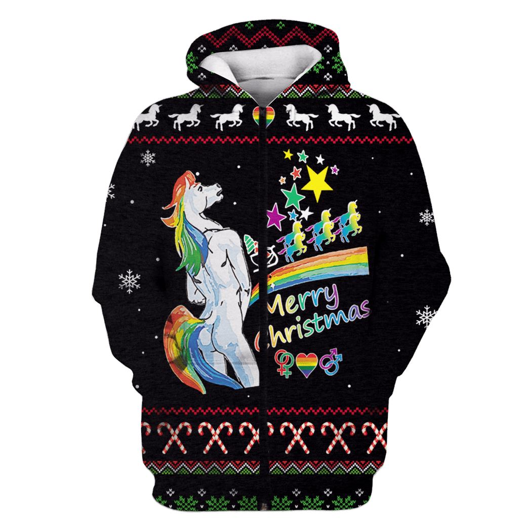 Ugly Unicorn Merry Christmas Custom T-shirt - Hoodies Apparel HD-UGL110198 3D Custom Fleece Hoodies Zip Hoodie S 