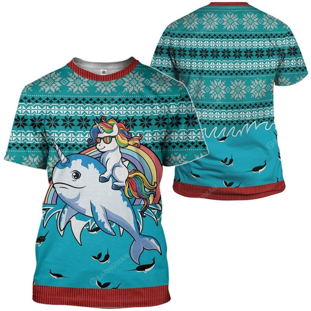 Ugly Unicorn Riding Narwhal Christmas Custom T-Shirts Hoodies Apparel AN-TA0212195 3D Custom Fleece Hoodies 