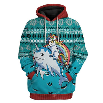 Ugly Unicorn Riding Narwhal Christmas Custom T-Shirts Hoodies Apparel AN-TA0212195 3D Custom Fleece Hoodies Hoodie S 