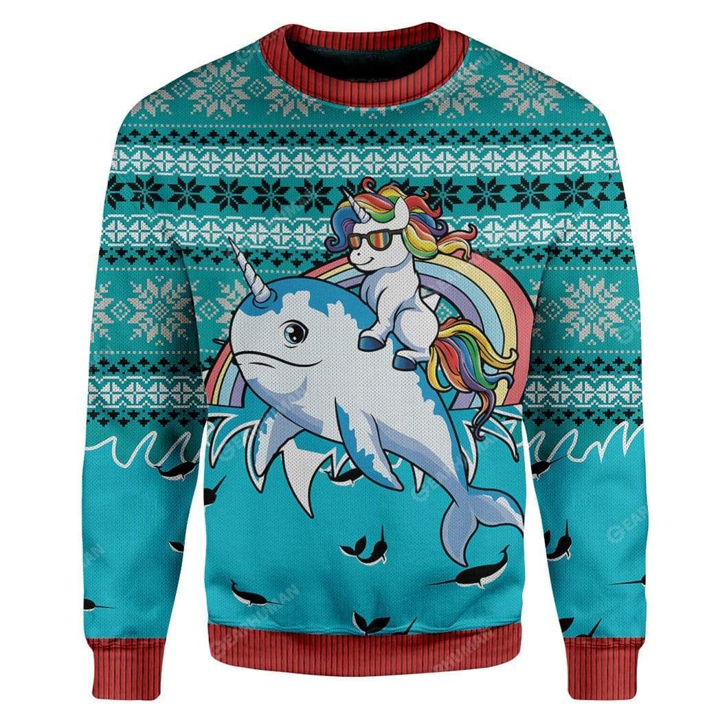 Ugly Unicorn Riding Narwhal Christmas Custom T-Shirts Hoodies Apparel AN-TA0212195 3D Custom Fleece Hoodies Long Sleeve S 