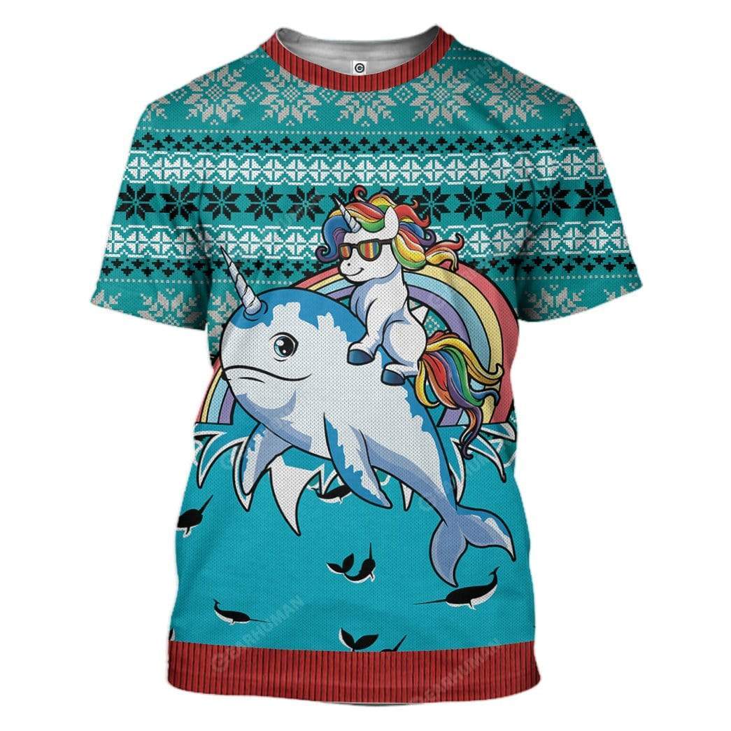 Ugly Unicorn Riding Narwhal Christmas Custom T-Shirts Hoodies Apparel AN-TA0212195 3D Custom Fleece Hoodies T-Shirt S 