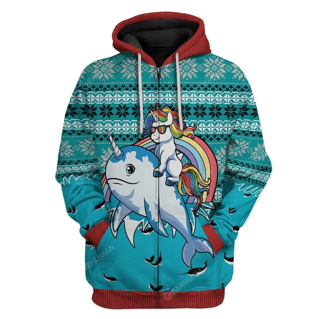 Ugly Unicorn Riding Narwhal Christmas Custom T-Shirts Hoodies Apparel AN-TA0212195 3D Custom Fleece Hoodies Zip Hoodie S 